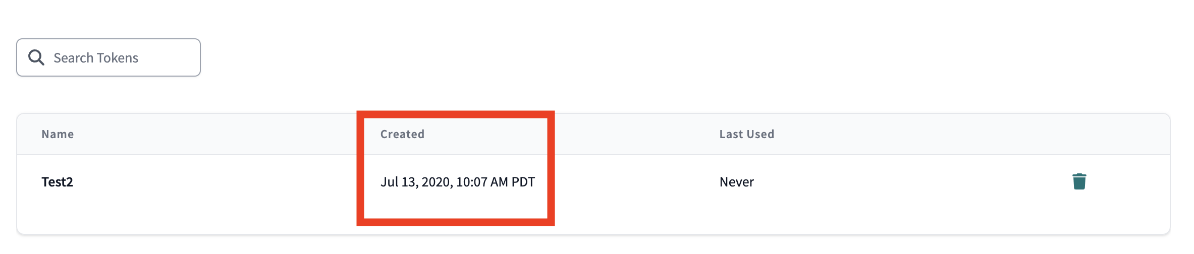 Service token created date Service token created date